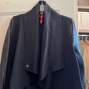 Spanx shacket with leather sleeves